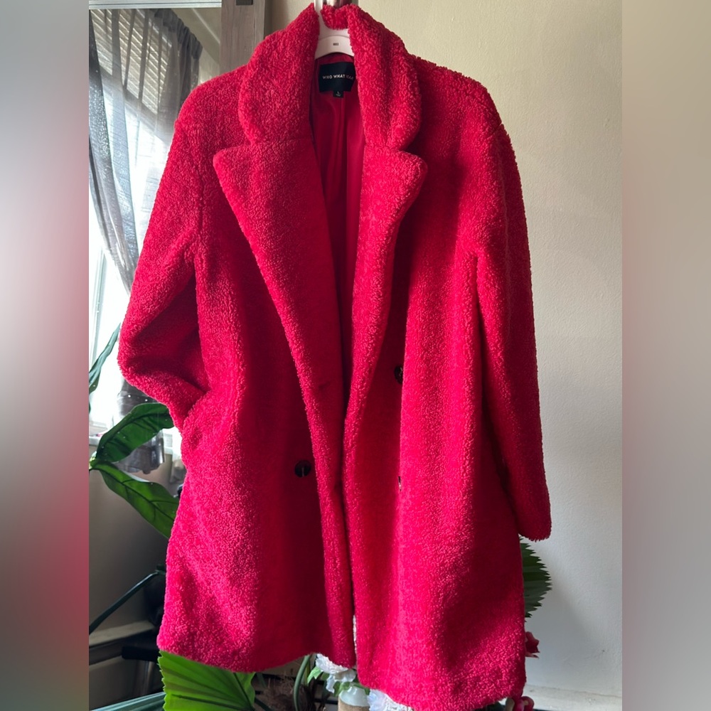 Who What Wear Red teddy coat